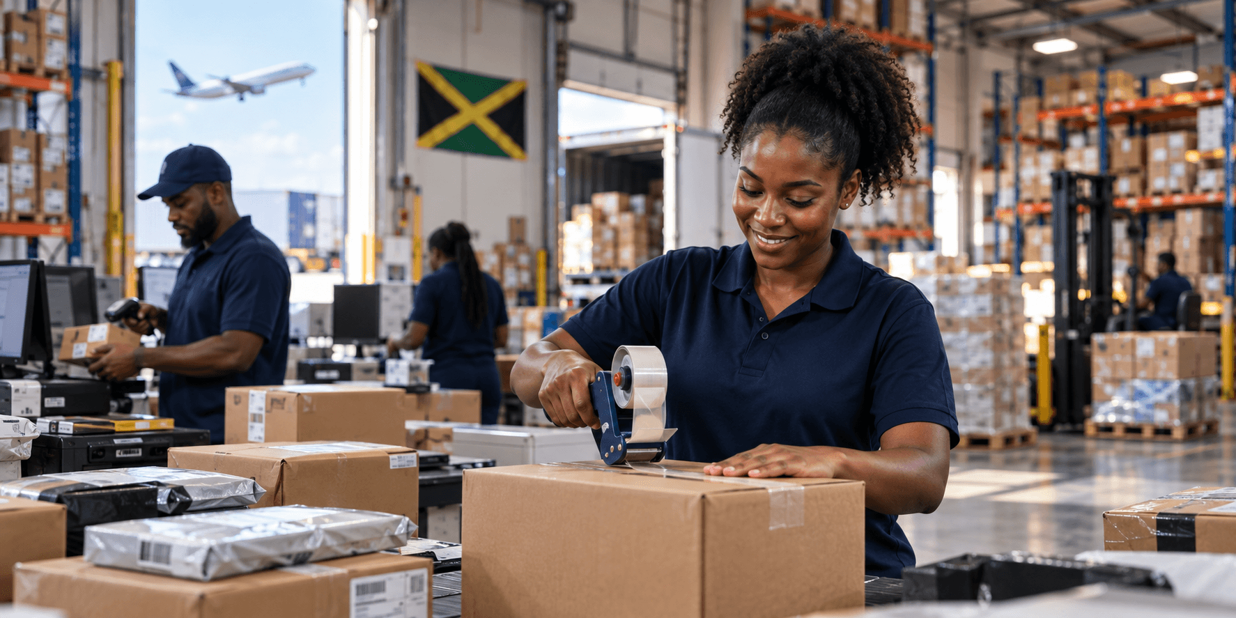Warehouse team preparing packages