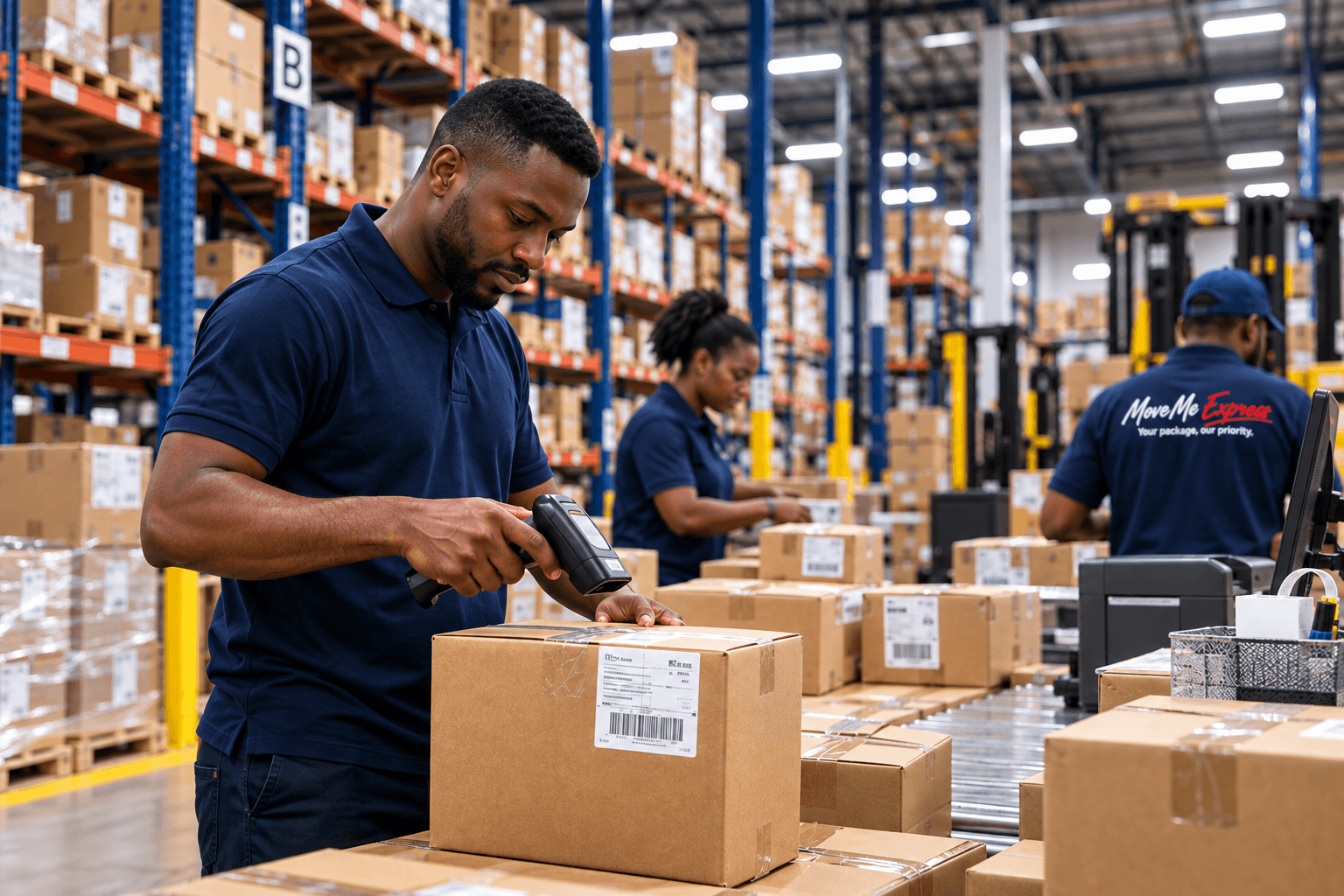 Packages in the Move Me Express warehouse